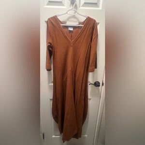Oh My Gauze! Asymmetrical V-Neck Maxi Dress in Rust